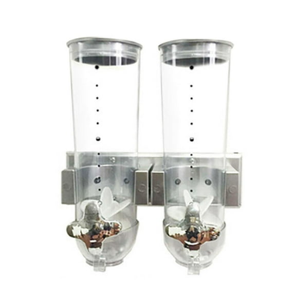 Miumaeov Wall Mounted Double Cereal Dispenser Kitchen Dry Food Candy Storage Container Coffee Bean Canister Holder Silver