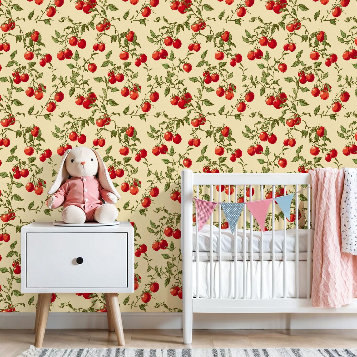 Peel and Stick Wallpaper Vintage Tomato Vine Red Tomatoes Cream floral Wall Mural 23.6in x 9.8ft Self Adhesive Removable Wall Paper Renter Friendly Wallpaper for Bedroom Kitchen Bathroom