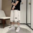 thumbnail image 4 of Pantalones cortos de estilo americano con cintura elástica para hombre, marca de moda, estilo hip hop, ropa de calle, pantalones cortos casuales de verano de dos piezas con ilusión holgada, 4 of 5