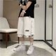 thumbnail image 4 of Pantalones cortos de estilo americano con cintura elástica para hombre, marca de moda, estilo hip hop, ropa de calle, pantalones cortos casuales de verano de dos piezas con ilusión holgada, 4 of 5