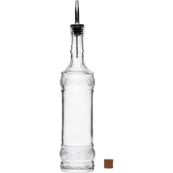 Large Clear Decorative Glass Bottle with Spout and Cork, 32oz, 1 Bottle - Design: LAIT (3in X 11.9in)