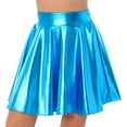 thumbnail image 2 of Haitryli Women Shiny Metallic Skater Flared Skirts Holographic High Waist Pleated Skirts Dancewear Blue A M, 2 of 7