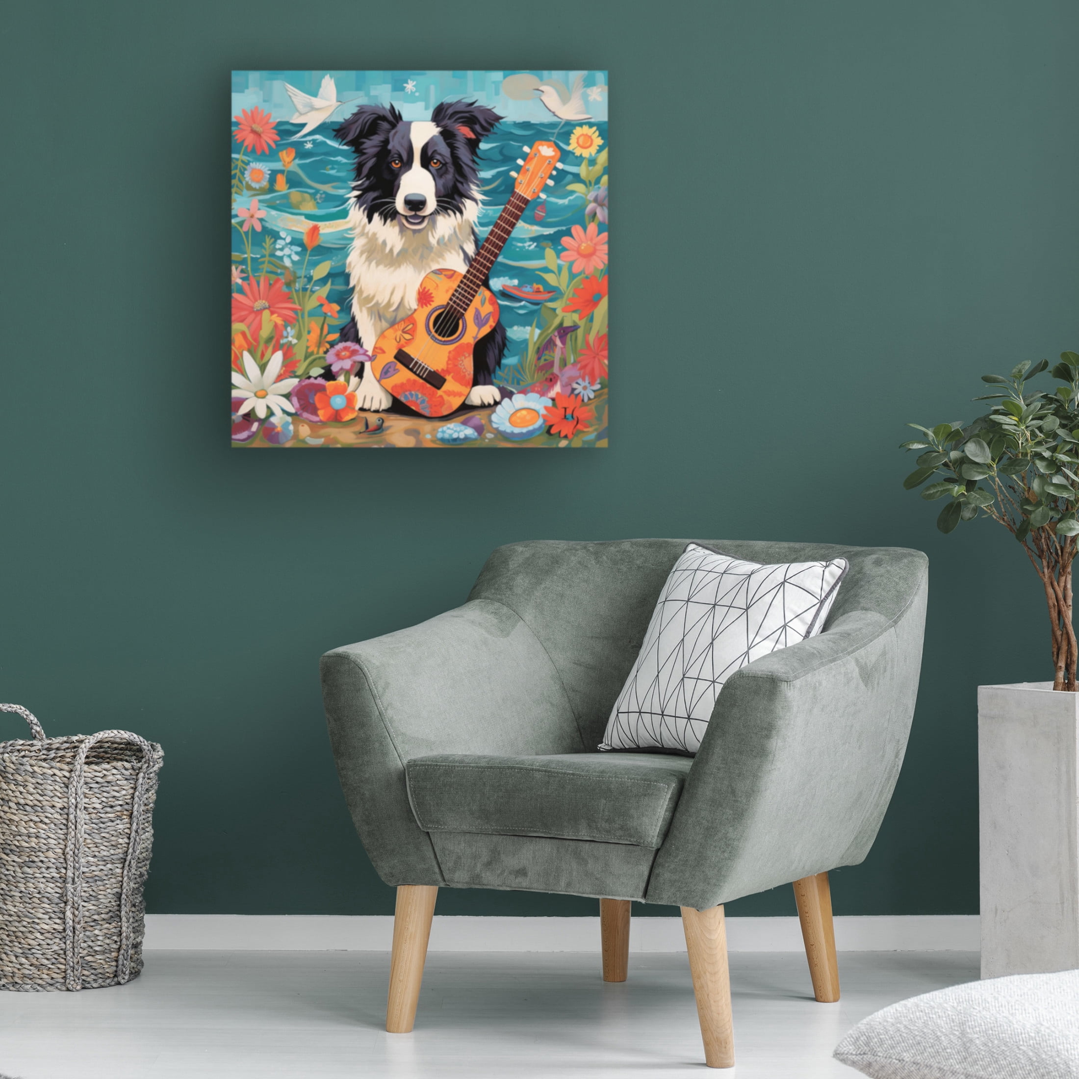Canvas Wall Art - Ivan Guaderrama 'Beachside Collie Charm' Wall Art for Living Room, Bedroom, or Office Décor by Trademark Fine Art - 18 x 18 Inches
