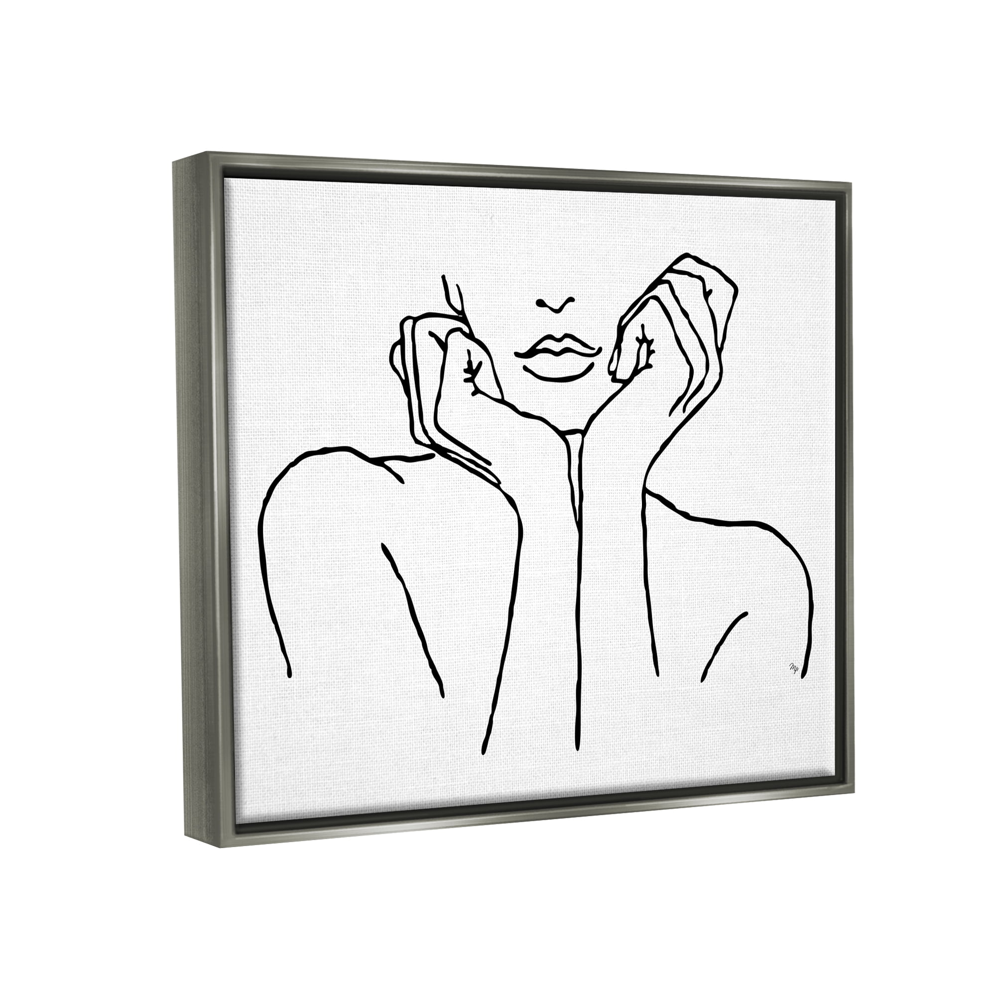 Stupell Industries Woman Face Outline Doodle Abstract Painting Gray Floater Framed Art Print Wall Art, 31 x 25