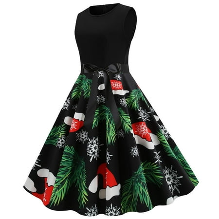 

Zedker Homecoming Dresses 2022 Dresses for Women 2022 Party Christmas Women Retro Print Patchwork Sleeveless Evening Round Neck Zipper Party Prom Vintage Dress