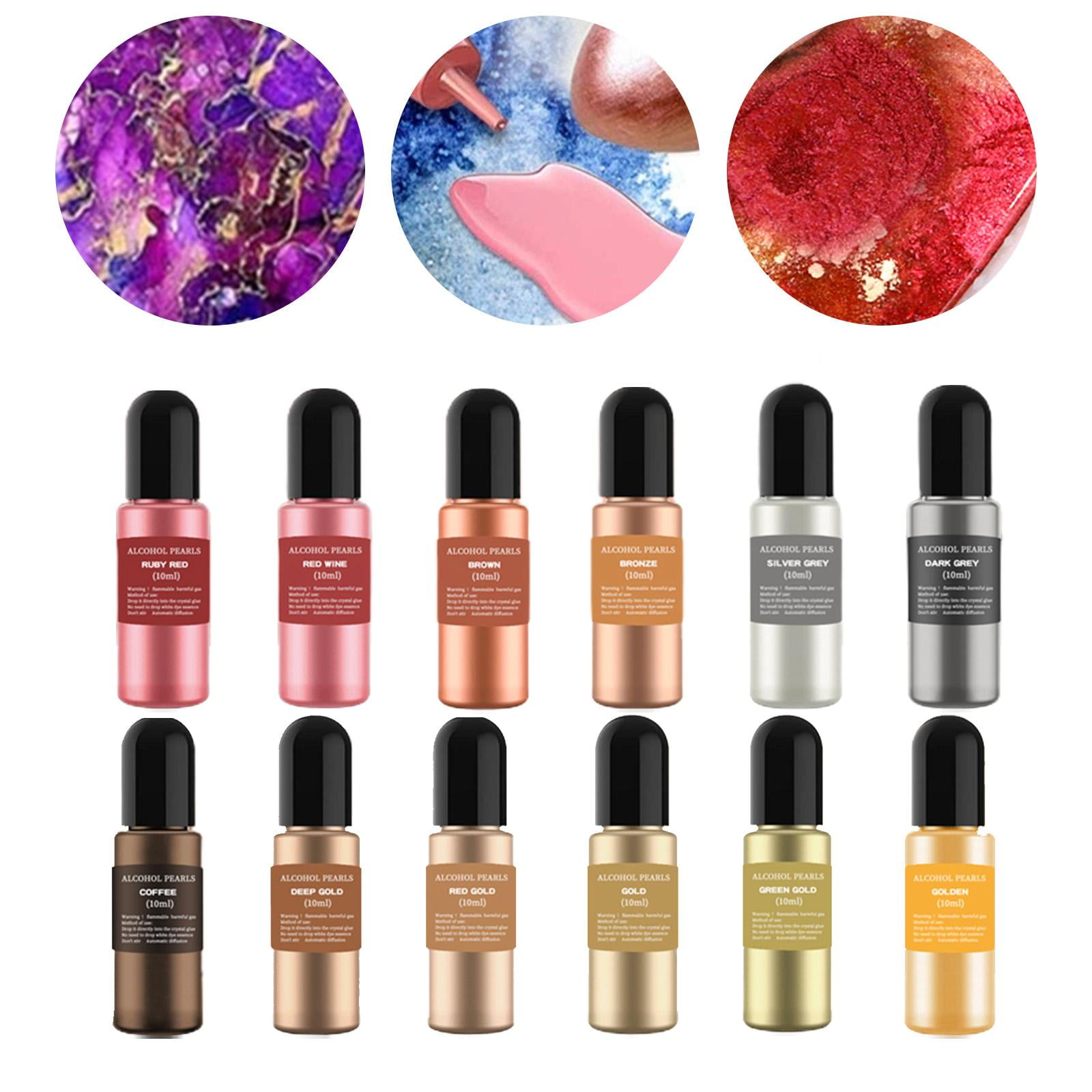12 Color Ink Set, Epoxy Resin Pigment Liquid Dye 10ml Each Colorant Concentrated for Tumbler Making DIY Art Crafts Drawing