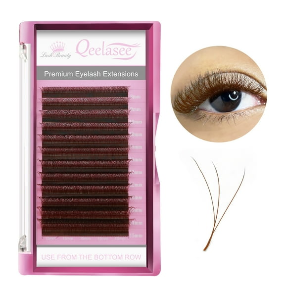 Qeelasee W Shape Brown Eyelashes Mink 3D Eyelash Extensions  Eye Lash Extension Supplies D Curl 8-15mm MIX