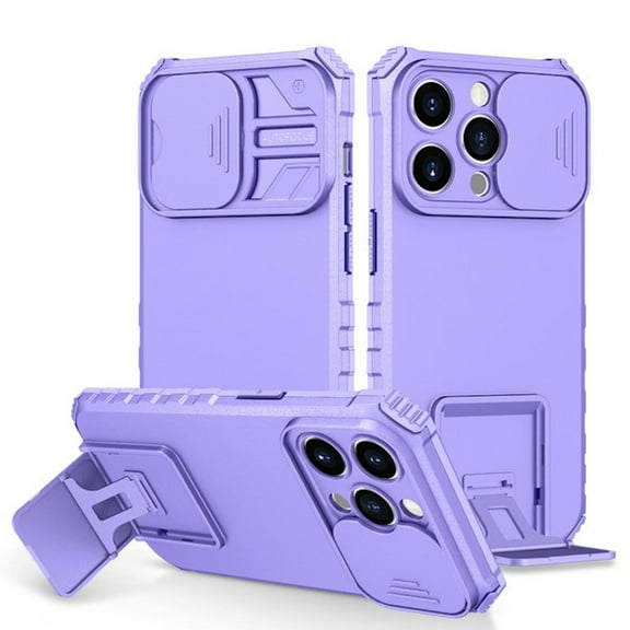 Camera Privacy Cover Hybrid Case with Kickstand for iPhone 14 Pro - Purple