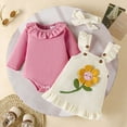 thumbnail image 2 of NOLDARES Baby Girl Fall Winter Clothes Cute Outfits Long Sleeve Romper Overall Skirt Dress Headband 3PCS Newborn Outfit(Pink,0-3 M), 2 of 9