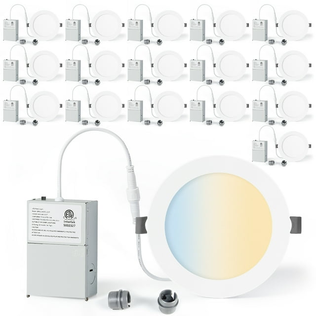 LUMINEPTIC 6 Inch 16 Pack 5CCT Dimmable Slim Recessed LED Pot Lights, Selectable Colors, Bathroom & Damp Locations