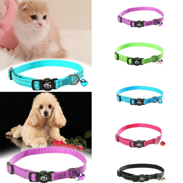 Safety Reflective Pet Collar with Bell Adjustable Animal Nylon Webbing Breakaway Necklace,Rose Red