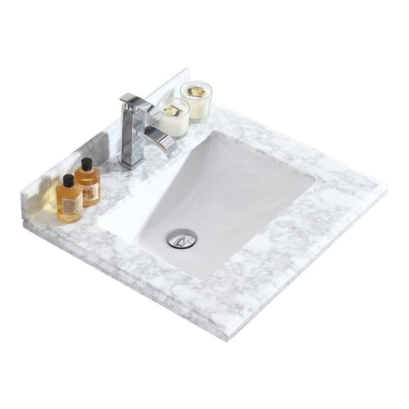 Forever 24" Single Hole White Carrara Marble Countertop with Rectangular Ceramic Sink