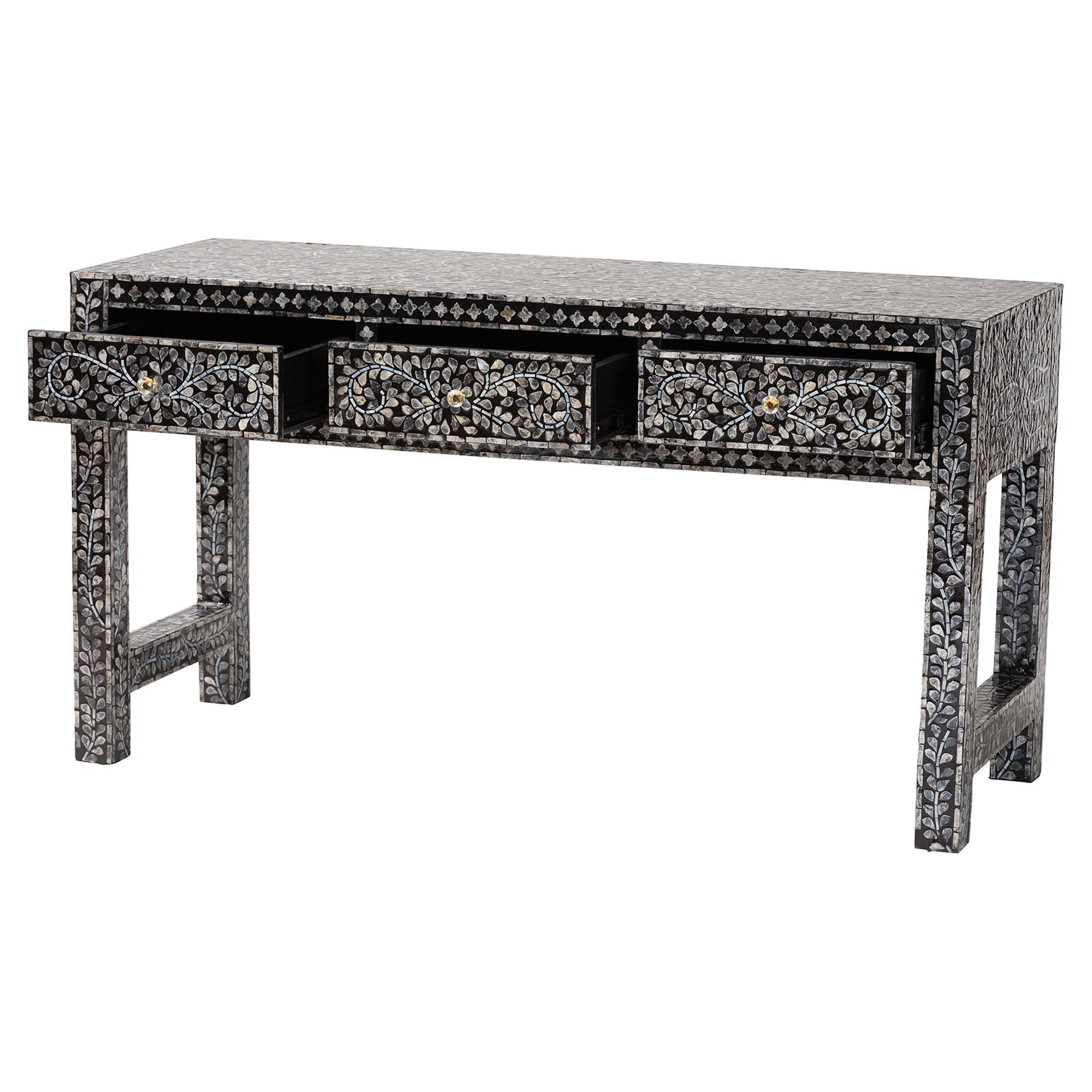 bali & pari Elara Coastal Console Table, 3-Drawer, Mosaic Black