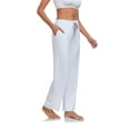 thumbnail image 4 of EA'S SECRET Womens Bamboo Pajamas Pants Lightweight Ruffled Waist Sweatpants Wide Leg Pajama Lounge Pants with Pockets (White,M), 4 of 8