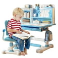 thumbnail image 2 of YNCE Kids Study Desk Chair Set,Adjustable Children School Study Table Chair Set with Sitting Corrector, Ergonomic Desk Chairs with Book Stand, Foot Pedal, Partition Design, 2 of 9
