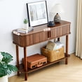 thumbnail image 6 of PHOYAL Fluted Console Table Sofa Table with 2 Tambour Sliding Doors and Open Storage Shelves, Modern Entryway Table Accent Table for Living Room Hallway Bedroom, Walnut, 6 of 8