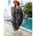 thumbnail image 4 of EDOLYNSA Plus Size Kaftan Dress for Women Swimwear Coverup Elegant Batwing Sleeve Beach Dress Tunic Black and White Printed Housewear, 4 of 10