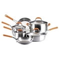 thumbnail image 2 of Rachael Ray 10-Piece Stainless Steel Cookware Set, Silver with Orange Handles, 2 of 2