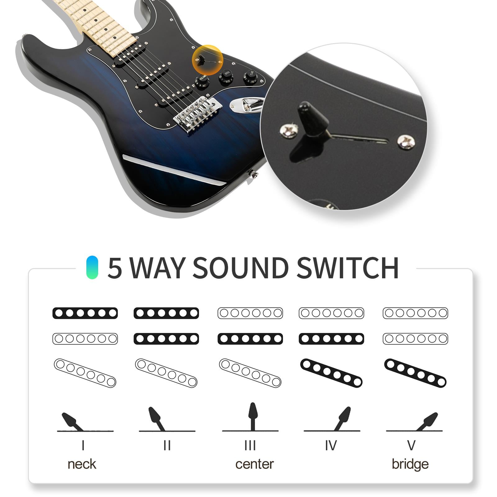 Glarry 22 Frets Basswood Beginner Electric Guitar w/ Accessories 8 Colors