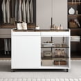 thumbnail image 6 of KEHOMY 43.3" Multi-functional Storage Island Movable Storage Cabinet Island Vanity Dresser with 3 Side Storage Drawer, a Reversible Top Storage Space and Two Glass Display Shelves, White, 6 of 12