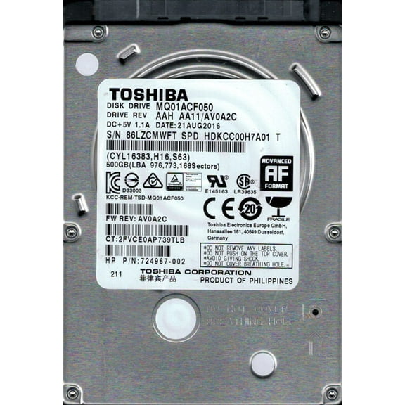 MQ01ACF050 AAH AA11/AV0A2C Philippines Toshiba 500GB 2.5" Hard Drive