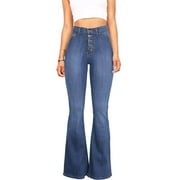 ShiShine Women’s Flare Denim Jeans – High Waisted Button Up Bell Bottom Stretch Classic Flared Pants