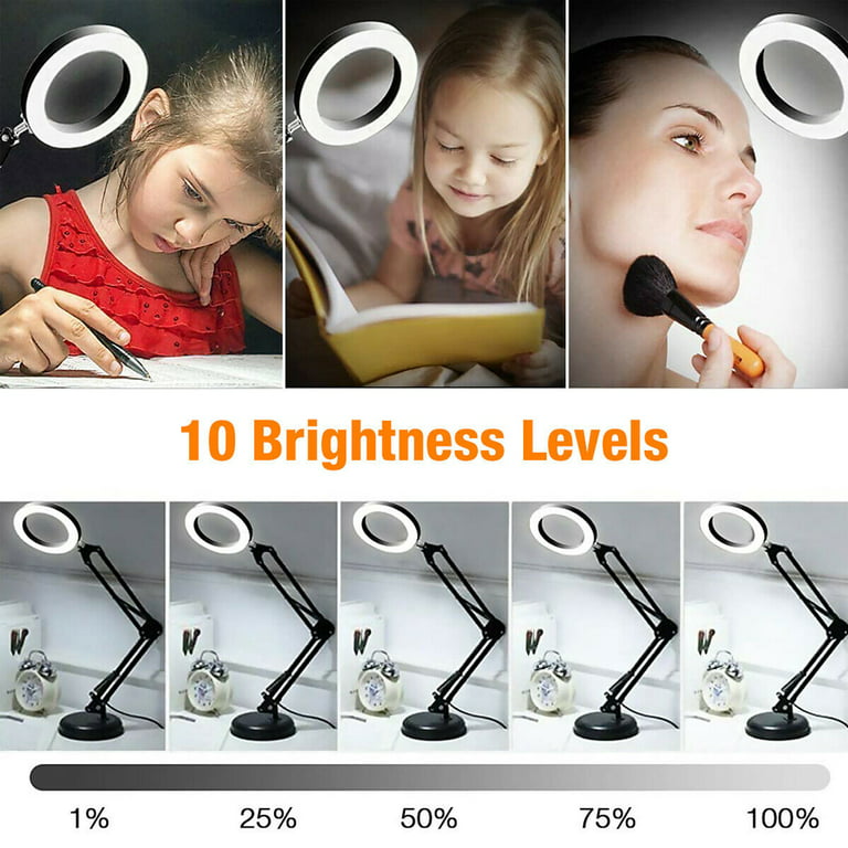 8X Magnifying Glass with Light and Stand 2-In-1 Real Glass Magnifying Desk  Lamp