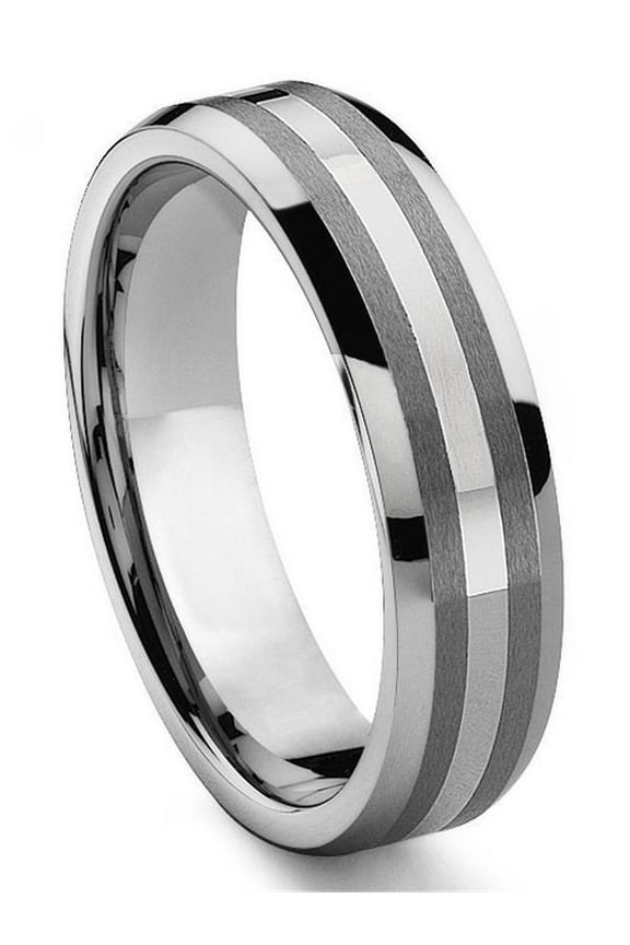 6MM Tungsten Carbide 14K White Gold Inlay Comfort Fit Wedding Band Ring Sz 8.5