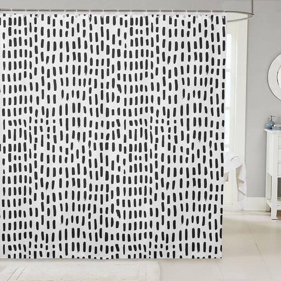 Black And White Abstract Dash Shower Curtain for Bathroom Modern Minimalist Fabric Waterproof Shower Curtain with Hooks 71x71 inches