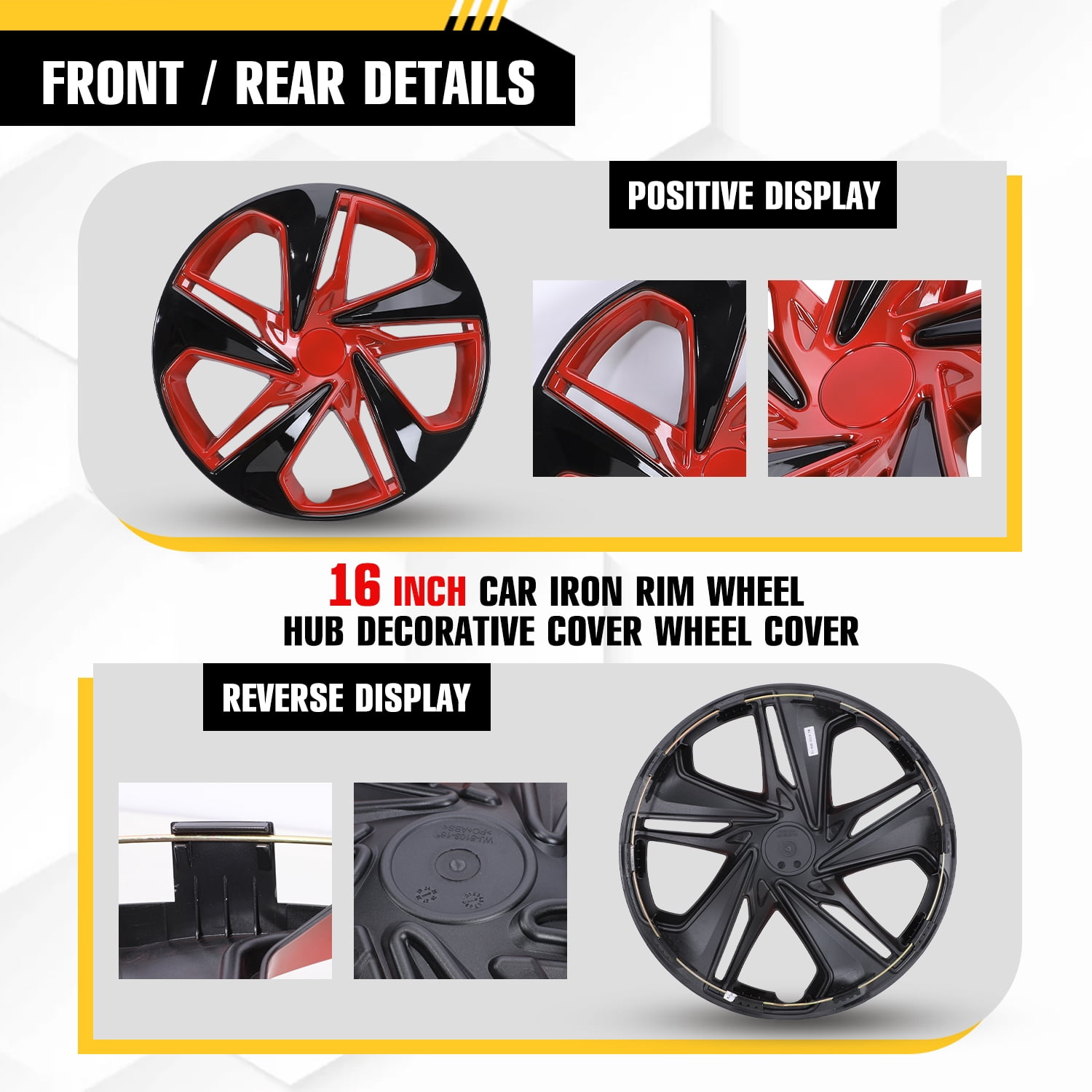 4pcs/Set 16" Hubcaps for 2016-2025 Honda Civic Sedan R16 Wheel Rim Cover Snap on (16-inch,Black Lacquer & Red Lacquer)
