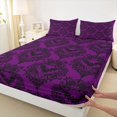 thumbnail image 4 of Homewish Purple Damask Flower Queen Sheets,Vintage Halloween Bat Queen Sheet Sets,Purple Black,4-Piece,1 Flat Sheet,1 Fitted Sheet and 2 Pillowcases, 4 of 6