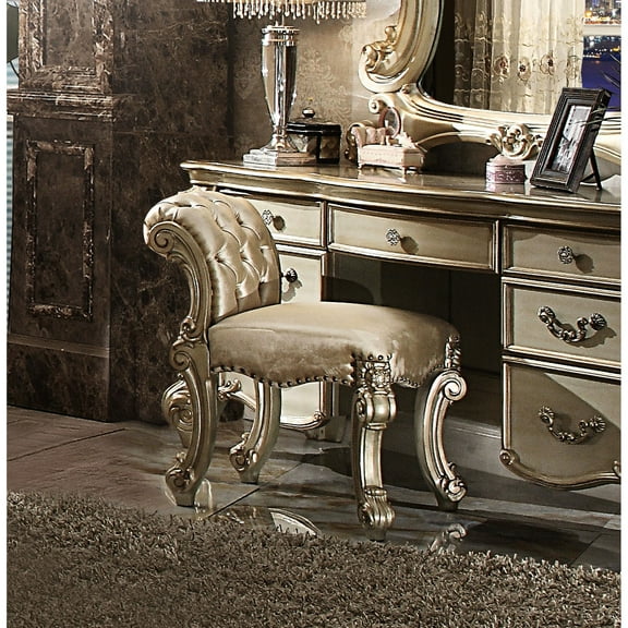 Brown and Gold Color - Firm Seat Support - Bedroom Vanity Setting - Scrolled Seat Base Design