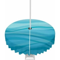 Outdoor Round Tablecloth with Umbrella Hole and Zipper, Aqua Ombre Water Ripple Waterproof Table Cover Farmhouse Stripes Washable Patio Tablecloths for Party/Garden/Picnic, 60 inch