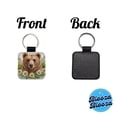 thumbnail image 4 of Brown Bear Watercolor Design With Daisies Faux Leather Square Keychain, 4 of 7