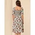thumbnail image 5 of DARING DIVA Square Neck Puff Sleeves Smocked Waist Midi Floral Dres XS Green, 5 of 6