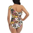 thumbnail image 5 of Sikiie Cute Cat Print Women One Piece Swimsuits Tummy Control One Shoulder Bathing Suits Ruffle Swimwear, From S to XXL-X-Large, 5 of 6