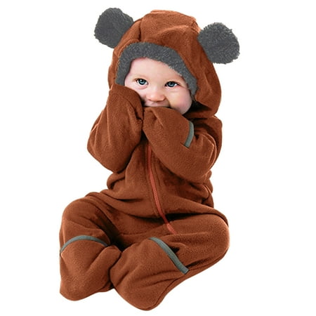 

nsendm Autumn Coats Footed Girl Coat Infant Fleece Jumpsuit Bear Hooded Romper Ears Baby Boy Girls 5t down Coat Girls Brown 12-18 Months