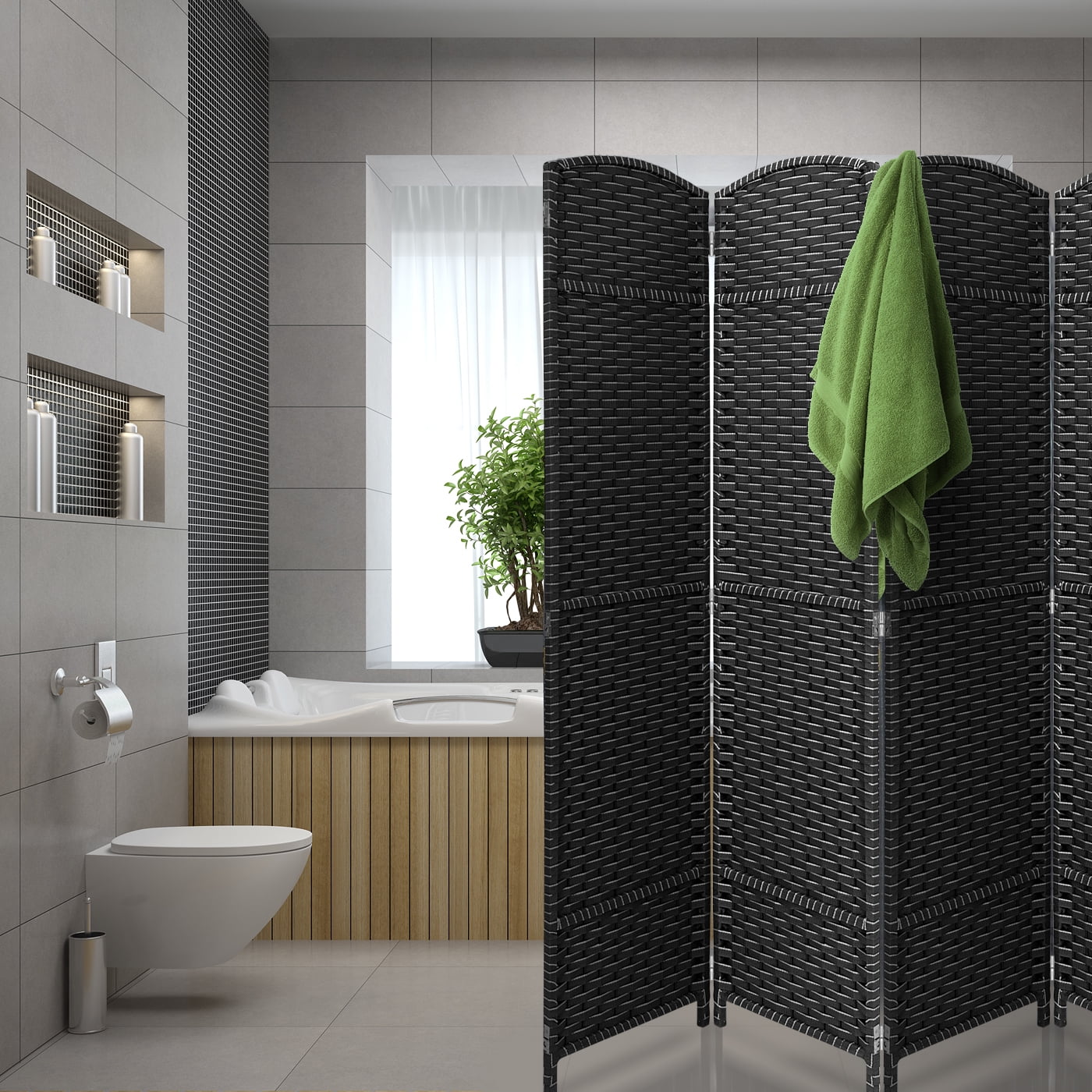 Room Divider Privacy Screen, 6 ft. Tall Extra Wide Foldable Panel Partition Wall Divider, Double Hinged Room and Folding Privacy Screens Gray/White