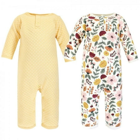 Hudson Baby Infant Girl Premium Quilted Coveralls, Fall Botanical, 0-3 Months