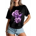 thumbnail image 5 of Women's T-Shirt Retro Dreamy Purple Butterfly Wings Rose Short Sleeve Casual Tee Classic Crew Neck T Shirt for Women Black, XS, 5 of 7