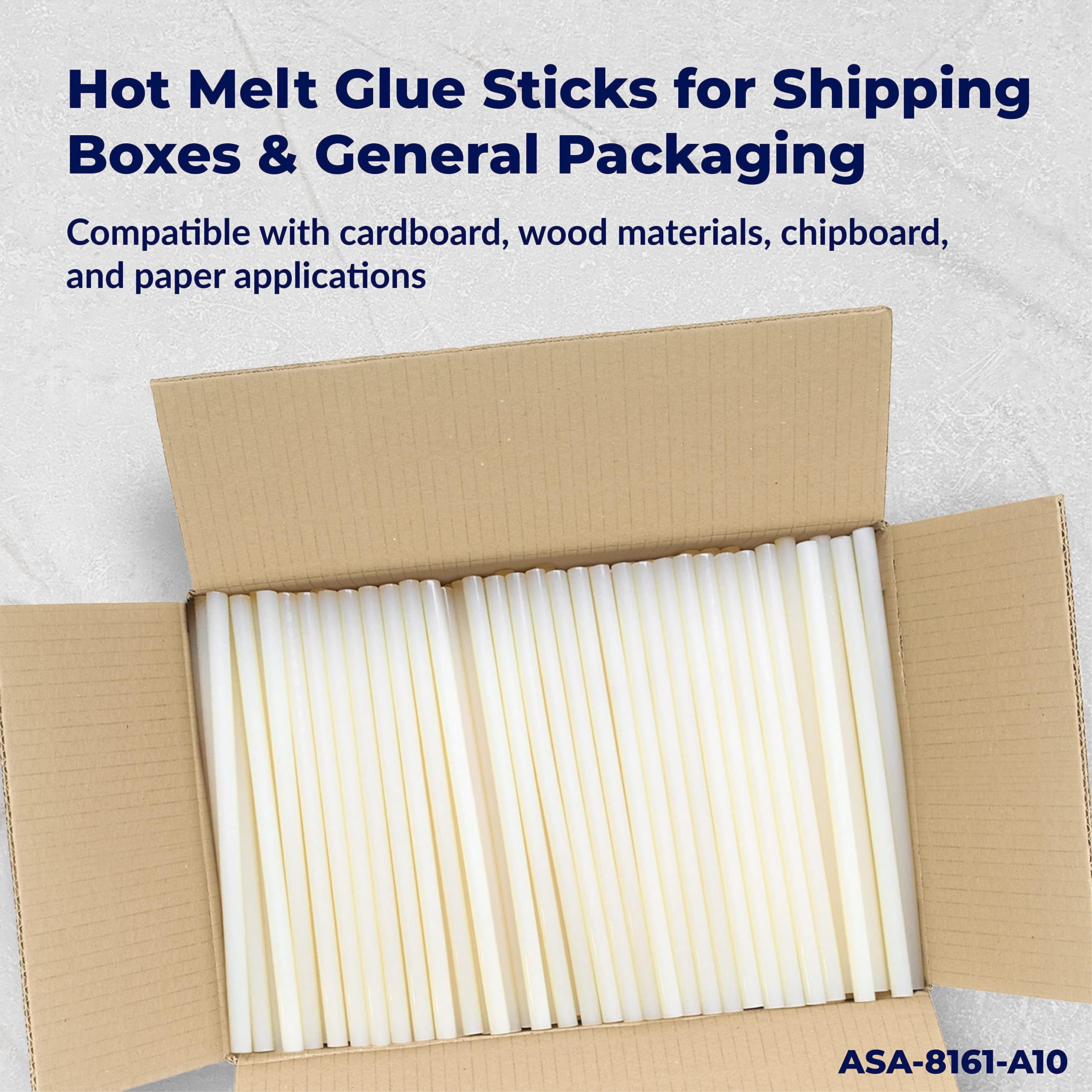 ASA 1/2" x 10" Hot Glue Sticks | Strong Bond for Packaging & Carton Sealing | 10 lb Pack (189 Sticks)