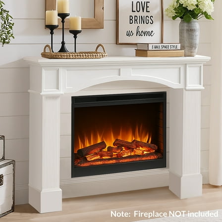 OUINCH 43.3" Fireplace Mantel, Freestanding Fireplace Surround with Leg for Electric Fireplaces, MDF Mantel Surround with Shelf for Living Room with Decorative Pattern, Anti-Tipping & Waterproof