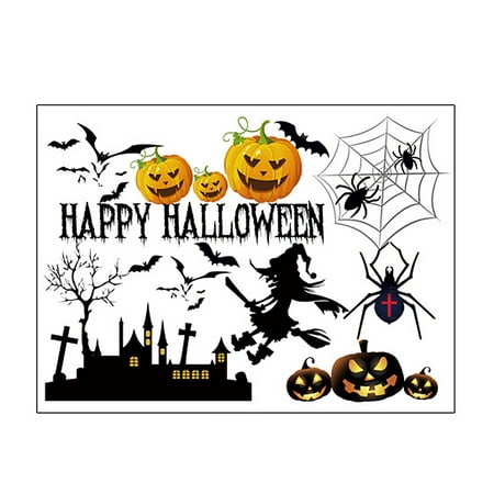 Unique Bargains Halloween Pumpkin Witch Moon Bat Pattern Wall Sticker Decal Home Decor