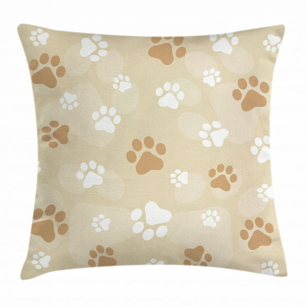 Earth Tones Throw Pillow Cushion Cover, Baby Dog Paws Print Animal