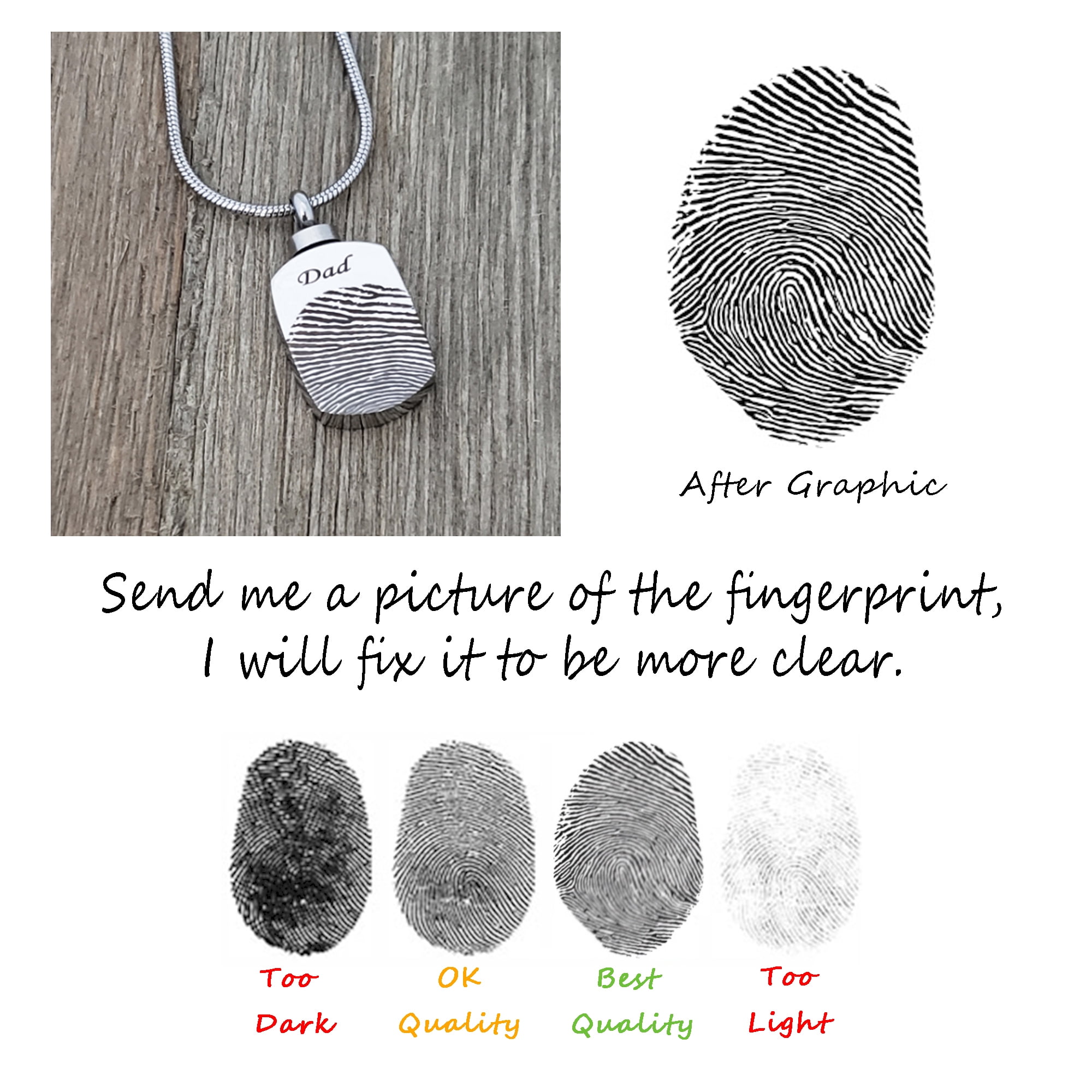 Personalized Fingerprint Dog Tag Keepsake Cremation Necklace Remembrance Human Urn Ashes Holder Stainless Steel Memorial Pendant with Free Velvet Jewelry Box and Funnel Kit