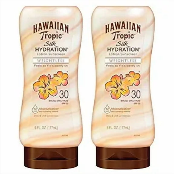 Hawaiian Tropic Weightless Hydration Lotion Sunscreen SPF 30, 6oz Twin Pack | Oil Free Sunscreen, Hawaiian Tropic Sunscreen SPF 30, Oxybenzone Free Sunscreen, Body Sunscreen Pack, 6oz each