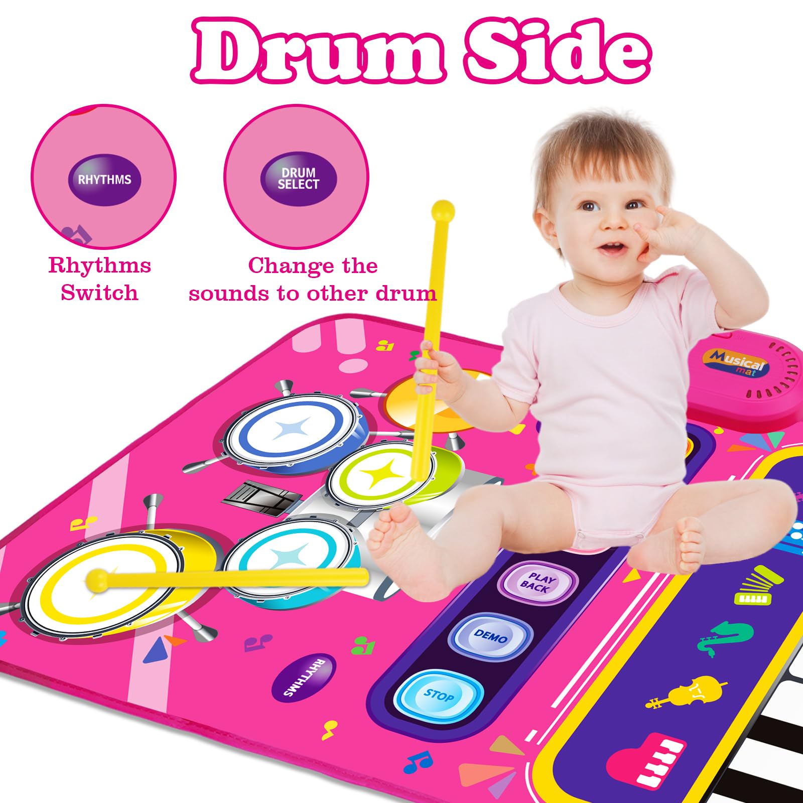 Musical Mat Toys - 2 in 1 Piano Drum Babies Play Mat Music Toys for Kids 3-8 Birthday Gifts(Red)