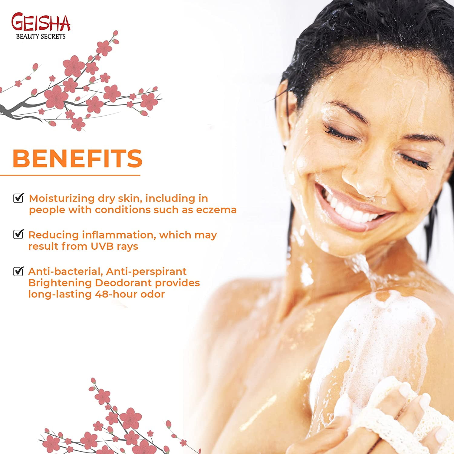 Geisha Body Wash & Shower Gel with Kojic Acid and Shea Butter, Coconut Scent, 1000ml
