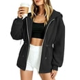 thumbnail image 7 of Mifsaly Oversized Zip Up Hoodie Women Cinched Waist Hooded Sweatshirt Lightweight Casual Long Sleeve Athletic Jacket with Drawstring and Pockets Black,S, 7 of 7