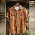 thumbnail image 2 of ZCFZJW Western Shirts for Men Vintage Printed Short Sleeve Button Down Distressed Washed T-Shirts Big and Tall Regular Fit Work Business Shirt with Pockets Orange#02 XL, 2 of 3